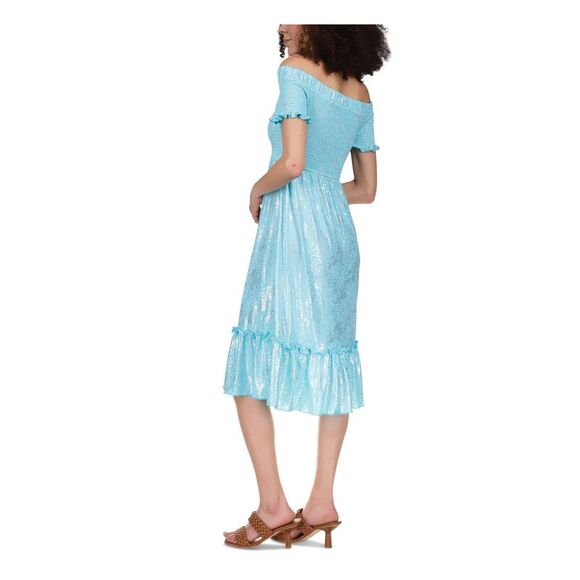 MICHAEL MICHAEL KORS Womens Aqua Unlined Ruffle Hem Pouf Sleeve Peasant Dress S - Picture 2 of 4